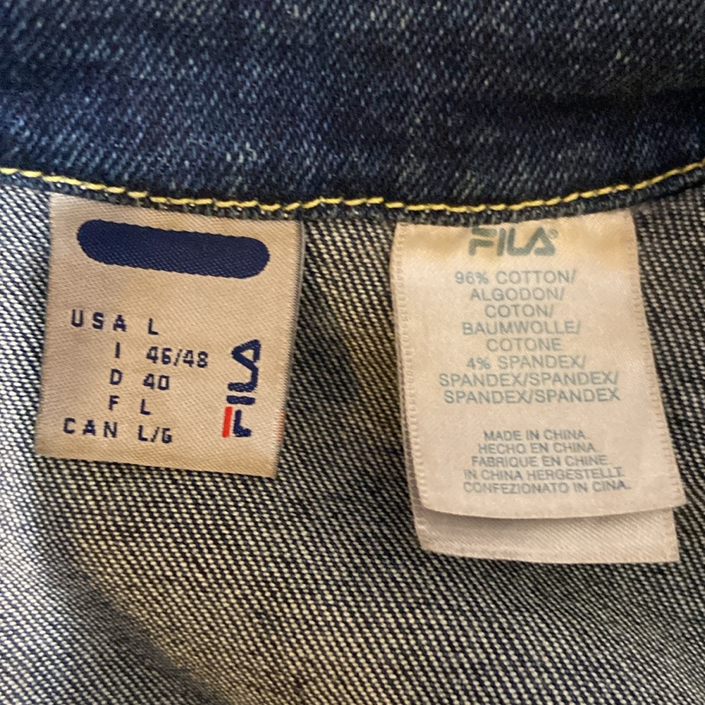 Fila Jean Jacket w/Colorful Back Zip & Button Front 2 Pockets Pristine LG - Picture 13 of 16